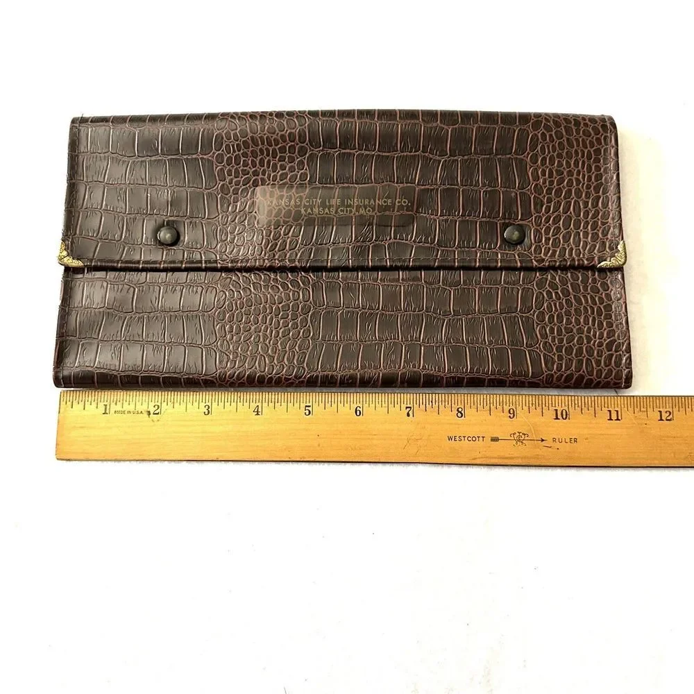 Vintage Myron Mfg Faux Alligator Leather Tri-Fold Document Portfolio Kansas City